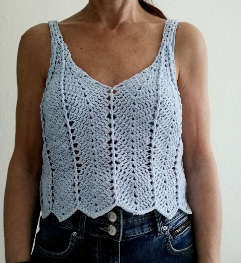 Háčkovaný dámský top letní bavlna ženy top léto háčkované akryl tílko dámské bolerko světle modrá crochet 