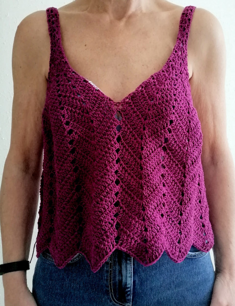 Háčkovaný dámský top letní bavlna ženy top léto háčkované akryl tílko dámské bordo purpurová crochet 