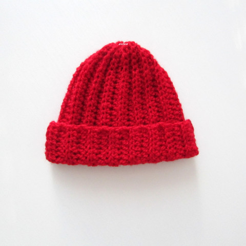 Čepička červená děti háčkovaná čepička pružná zimní akryl hřejivá 