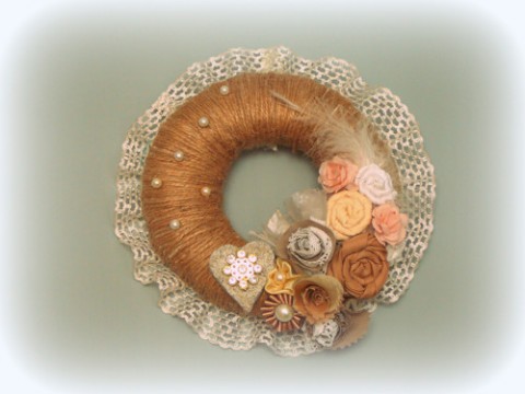 Starobylý věneček. vánoce květiny přírodní věneček vintage krajka bílý juta starobylý staré časy hnědý. 