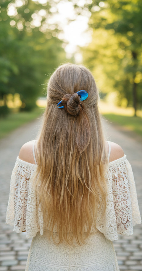 Nebesky modrá spona do vlasů dřevo spona sponka spony spona do vlasů módní doplňky jehlice do vlasů doplňky do vlasů boho šperky boho doplňky 