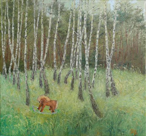 Nostalgie v háji březovém kůň tráva břízy háj houpací 