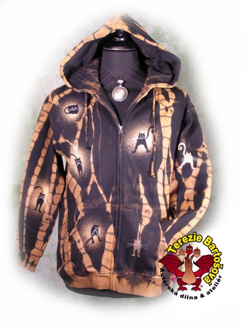 Že by KOČKOMIL? kočka kočky mikina nadměrná dámská bunda unisex pánská pro muže pro ženy černohnědá hnědá batika 