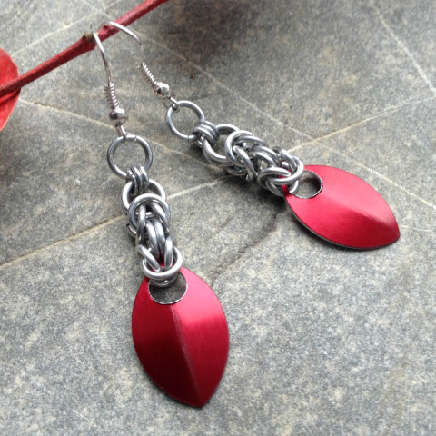 Náušnice Červená šupinka kroužky kroužkování šupina 