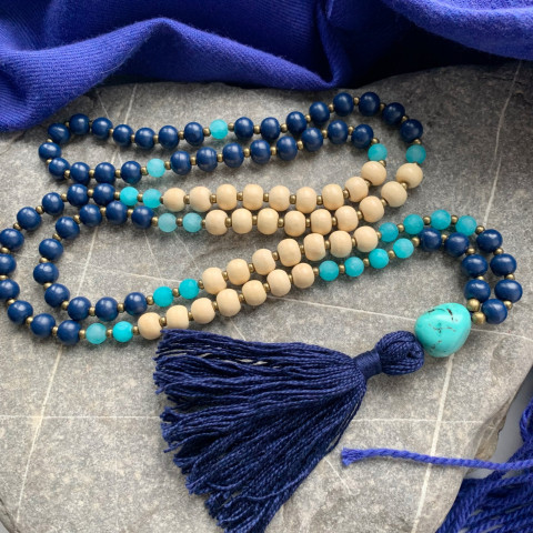 Japa mála - dřevo a amazonit dřevo amazonit korále tyrkenit mantra buddhismus japa mála hinduismus 