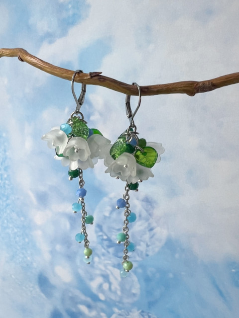 Zvonečkové náušnice korálky květy květiny zvoneček řetízek nerez ocel steel 