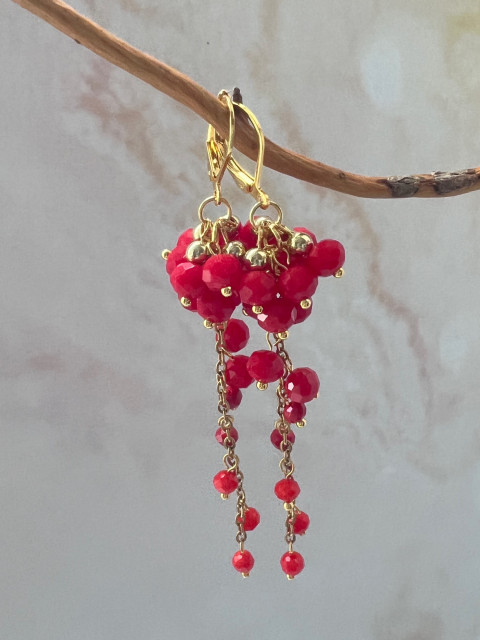 Červené náušnice červená korálky elegantní léto řetízek nerez luxusní ocel steel 