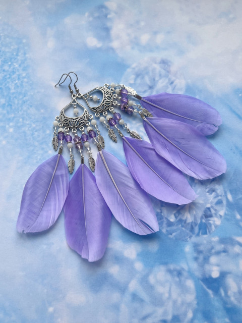 Peříčkové levandulové náušnice léto extravagantní nerez ocel festival dovolená peří peříčka steel 