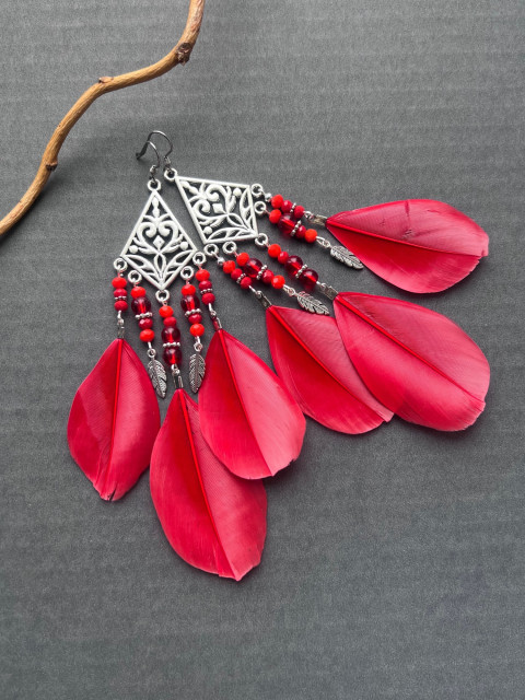 Peříčkové červené náušnice léto extravagantní nerez ocel festival dovolená peří peříčka steel 