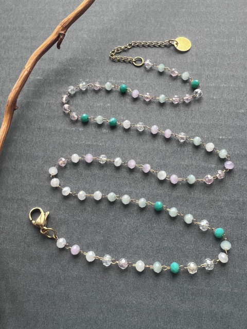 Korálkový náhrdelník - S.Steel korálky moře letní elegantní řetízek ocel zlato dovolená pastelová steel 