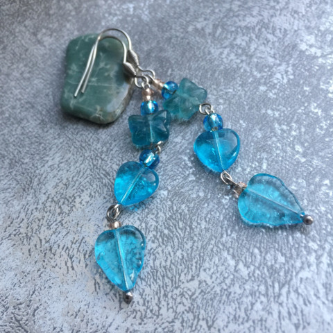 Dlouhé srdíčkové náušnice - S.Steel srdíčka motýlek mentolová lísteček mentolky 