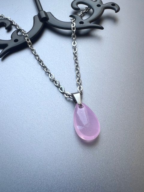 Řetízek s růžovou slzičkou - Steel přívěsek sklo nerez slza slzička steel 