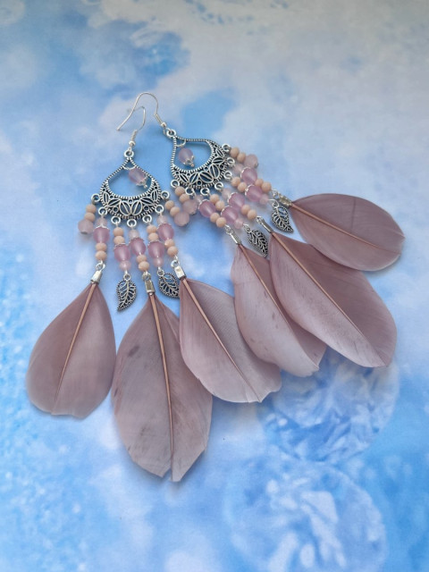 Peříčkové pudrové náušnice 02 léto extravagantní nerez ocel festival dovolená peří peříčka sváteční na ples do divadla 