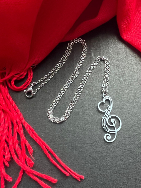 Řetízek s houslovým klíčem - Steel srdce láska hudba muzika noty houslový klíč steel přívěsek nerez 