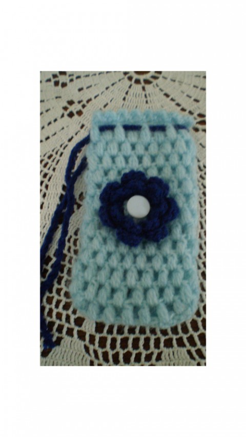 Pytlíček na drobnosti modrý dárek háčkovaný pytlík obal dárkový pytlíček 