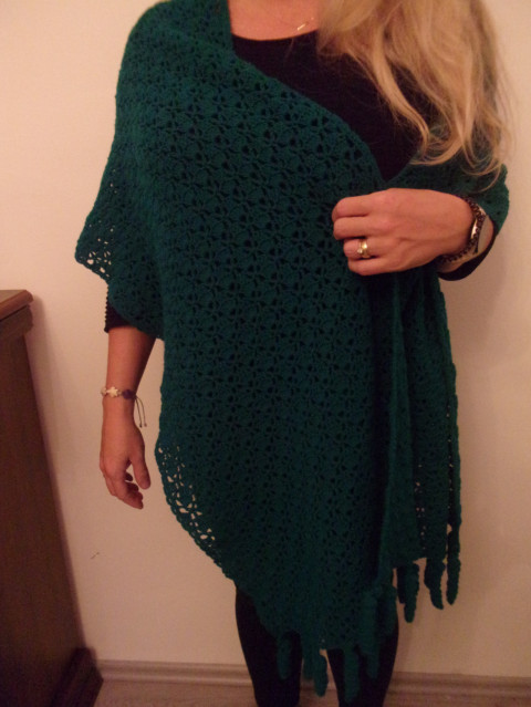 Spirálky- kobaltově zelený pléd originální dárek zelený přehoz háčkovaný šála extravagantní pléd kobaltový 