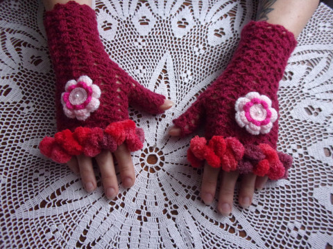 Bambulkové návleky na ruce dárek háčkované návleky rukavice krajkové rukavičky bezprsťáky bezprsté na ruce bez prstů 