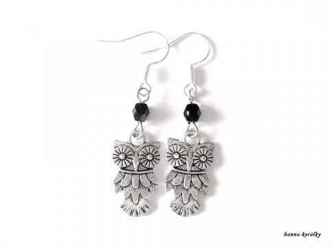 Náušnice - sovy, sovičky III. korálky náušnice černé stříbrné sovy sovičky 