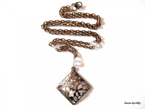 Řetízek - měděný kosočtverec II. náhrdelník hnědé řetízek měď filigrán měděné filigránové kosočtverec 
