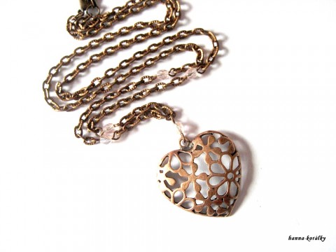 Řetízek - měděné srdce II. náhrdelník srdce srdíčko hnědé řetízek měď filigrán měděné filigránové 