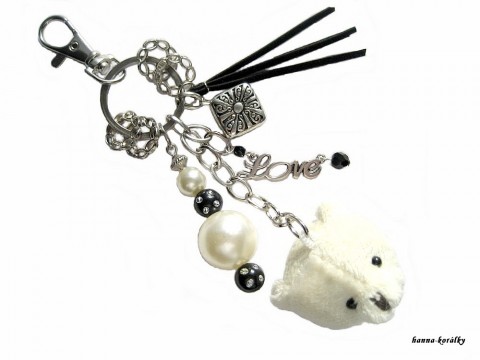 Přívěsek na kabelku - klíče 19. stříbrný doplněk medvídek medvěd klíče klíčenka platina starostříbro modní plyšový na kabelku platinový 