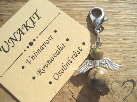 PŘÍVĚSEK - ANDĚL - MINERÁL UNAKIT přívěsek polodrahokam minerál anděl andílek křídla andělíček minerální andělé andílci andělíčci pro radost andělské na kabelku na klíče na peněženku 