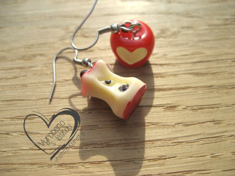 NÁUŠNICE - JABLKO A OHRYZEK veselé hravé sranda náušnice pas 