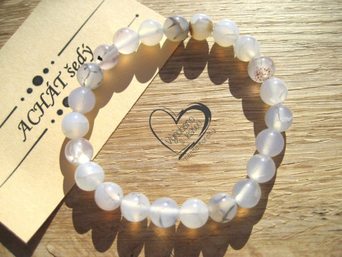 Náramek Achát šedý 8mm náramek minerál minerální pro alergiky 