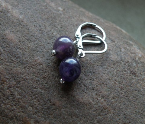 Naušnice nerezové s ametytem-mini kuličky ametyst nerez klapky 