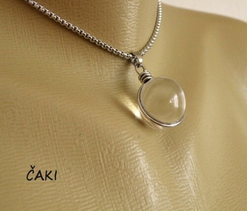 Křišťálová kulička v nerezu přívěsek nerez polodrahokamy 