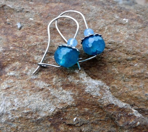 Naušnice - Modré achátky v nerezu modré nerez naušnice lehoučké 