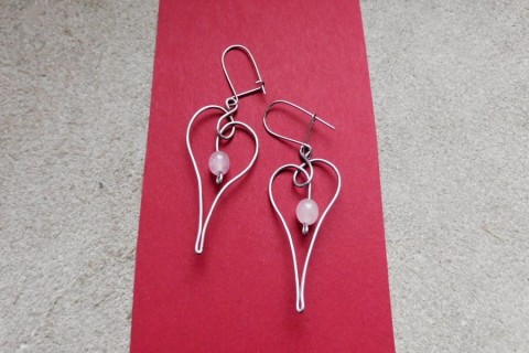 Naušnice - růženinová srdíčka nerez lístky naušnice 
