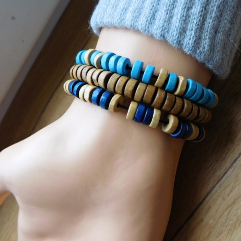 Náramky 3 ks barevné dřevo náramek 