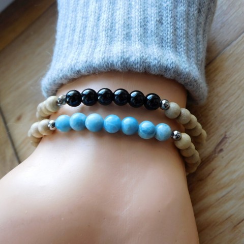 Náramek- Černý achát, nerez, dřevo dřevo náramek nerez černý achát 