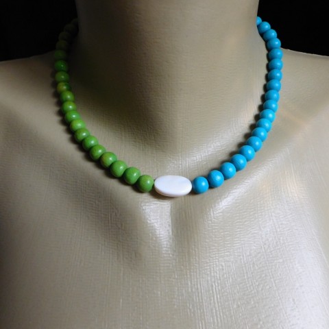 Náhrdelník dřevěný dvojbarevný dřevo náhrdelník perleť barvičky 