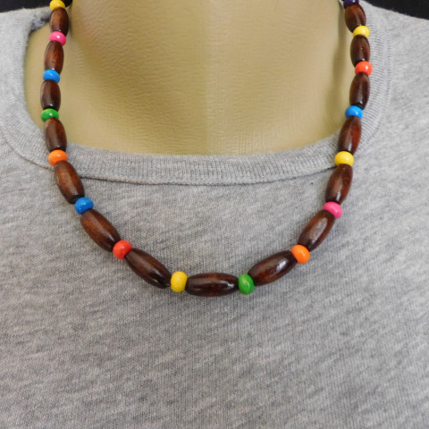Náhrdelník - dřevěné korálky hnědé dřevo náhrdelník barevný do hněda 