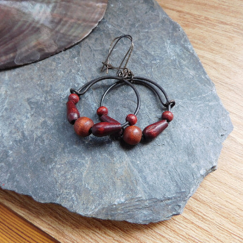 Měděné naušnice se dřevem dřevo čista měď měděné nazšnuce 