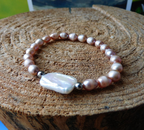 Náramek-růžové perly, keshi perla náramek nerez keshi perla růžové perly 