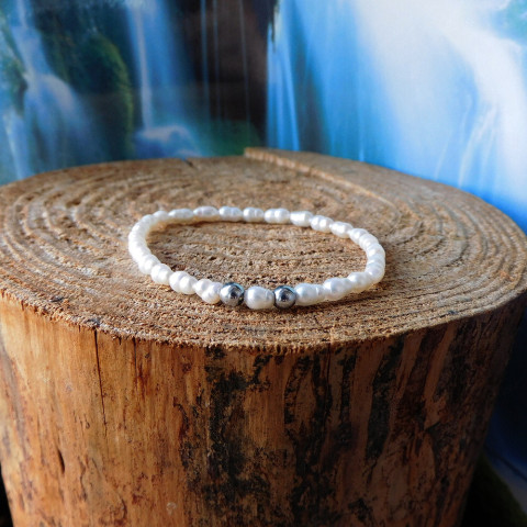 Náramek z říčních perliček, nerezu náramek nerez říční perličky 