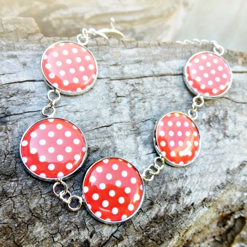 náramek puntíky - rhodium červená náramek elegantní bílá veselé hravé puntík retro puntíky puntíkatý nostalgie puntíkovaný dots dot 