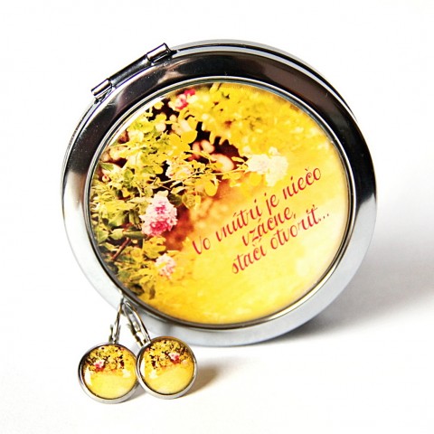 zrcátko a náušnice Růže dárek náušnice růže nerez zrcátko kamarádka chirurgická ocel stainless steel sestra den žen mdž paní učitelka 