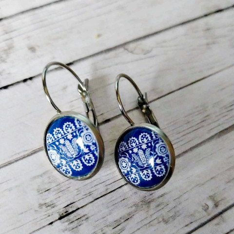 náušnice Folklor modrotisk modrá nerez folk chirurgická ocel pro alergiky folklórní folklor folklorní modrotisk lidový stainless steel citlivé uši 