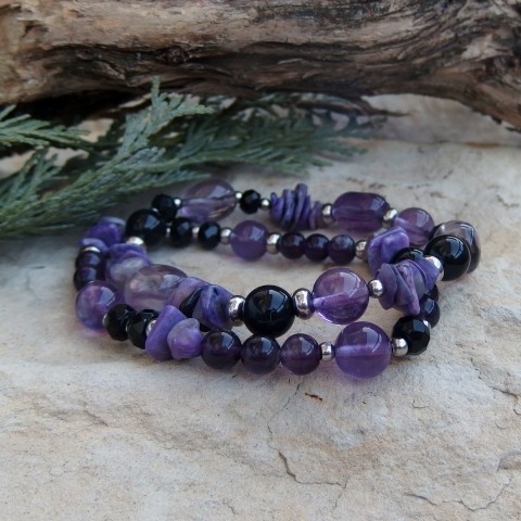Fialovo černé - dva náramek minerální ochranný energetický 
