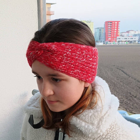 Dětská čelenka melír v červené dívčí čelenka zimní dětská hřejivá 