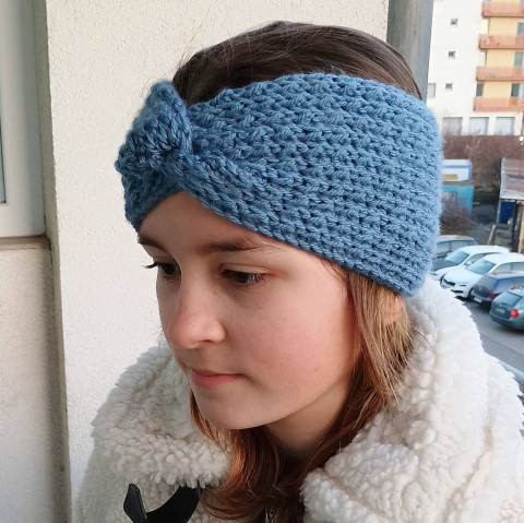 Čelenka modrošedá dívčí čelenka zimní hřejivá 