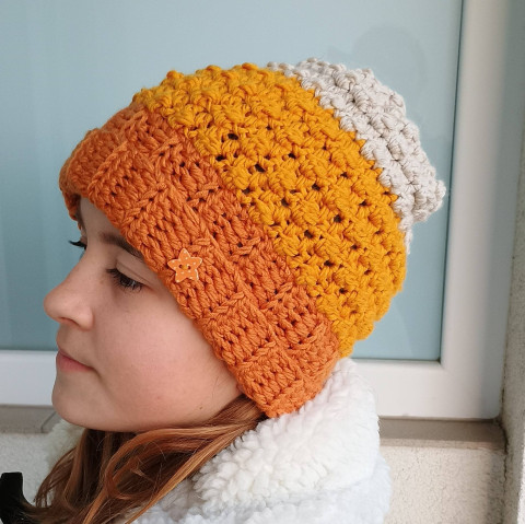 Dětská tříbarevná čepice čepice barevná zimní dětská veselá hučka homeleska 