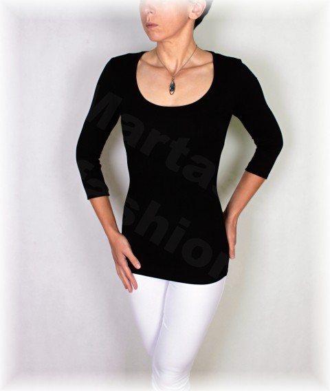 Triko vz.531 (více barev) halenka černá triko výstřih jednobarevné 