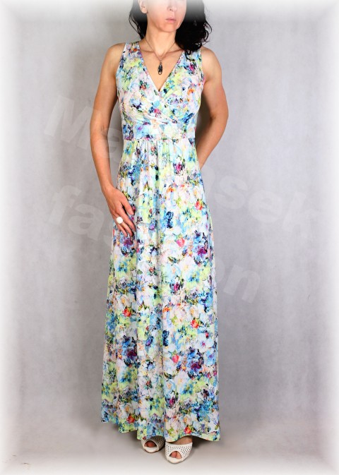 Šaty vz.649 modrá barevné růžová jarní letní květy bílá šaty svatba léto tyrkysová vzor oslava 