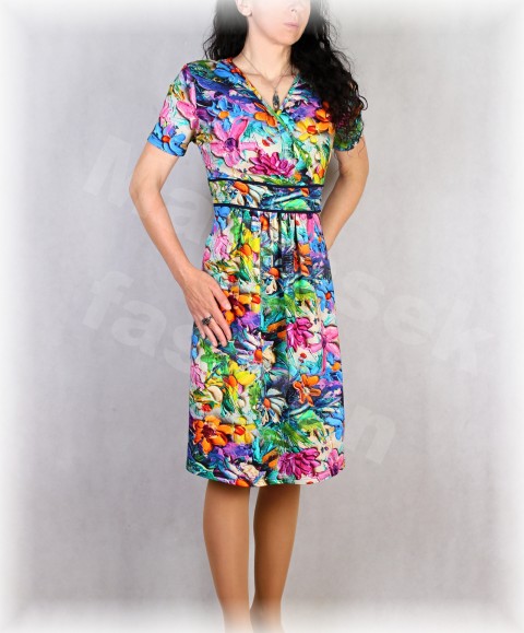 Šaty vz.738 růžová jarní letní žlutá šaty svatba léto tyrkysová řasení vzor oslava mátová těhotenské mintová barevné 