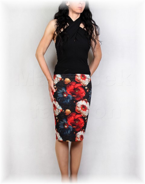 Sukně vz.917 červená modrá jarní letní květy sukně úpletová úplet barevná dámská léto pestrobarevná dovolená áčková 